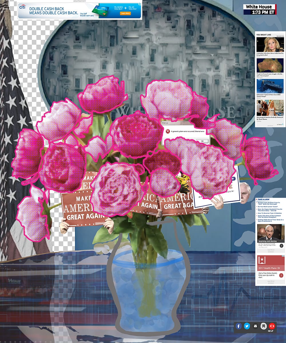 Digital collage of Floral arrangements comprised of appropriated images and digital drawing.