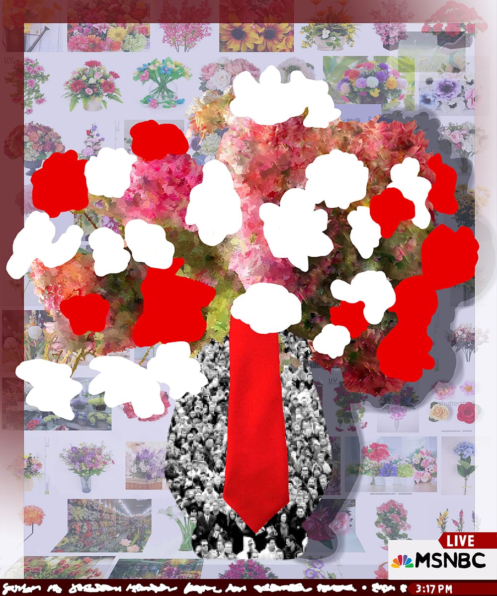 Digital collage of Floral arrangements comprised of appropriated images and digital drawing.