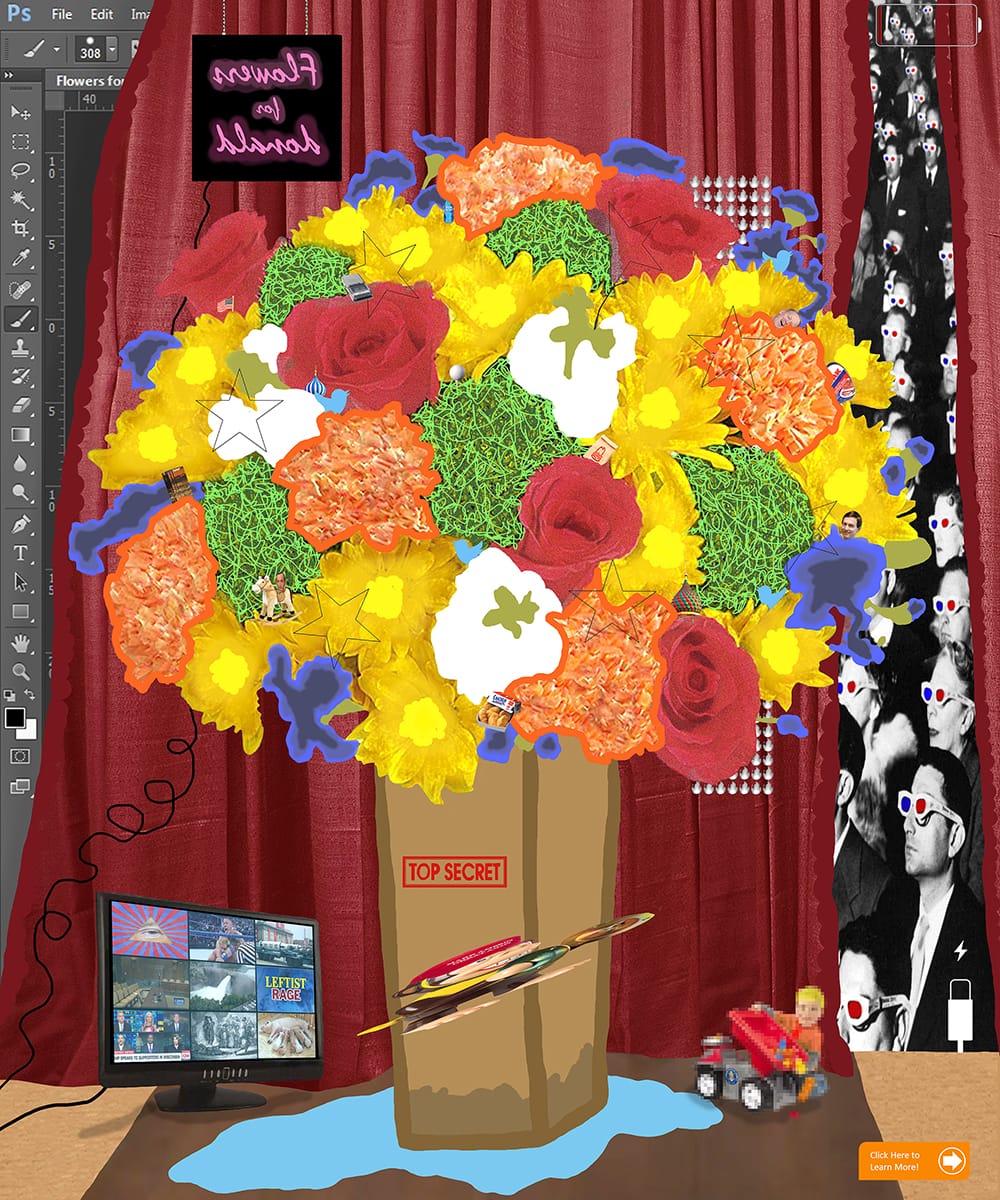 Digital collage of Floral arrangements comprised of appropriated images and digital drawing.