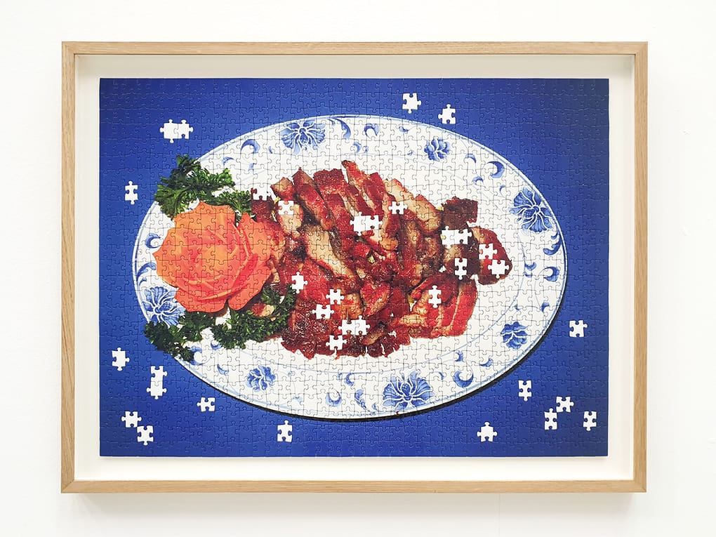 Puzzle showing Chinese food on a blue background