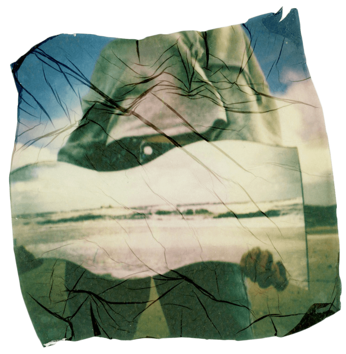 Polaroid of man with mirror at the beach