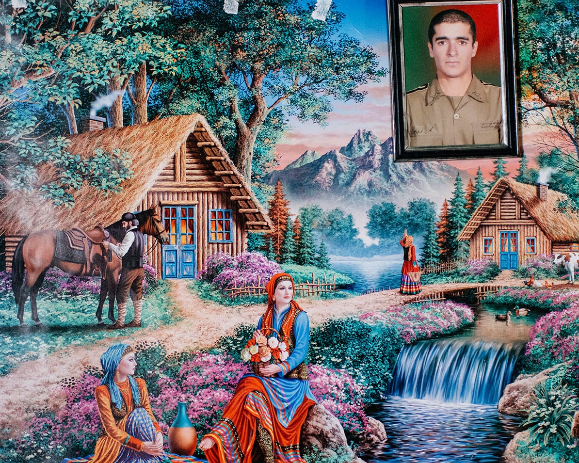 print of colorful landscape and women and Caspian Soldier