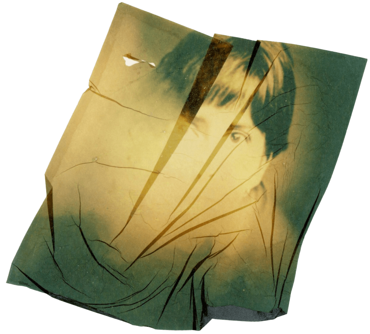 Faded yellow polaroid of woman