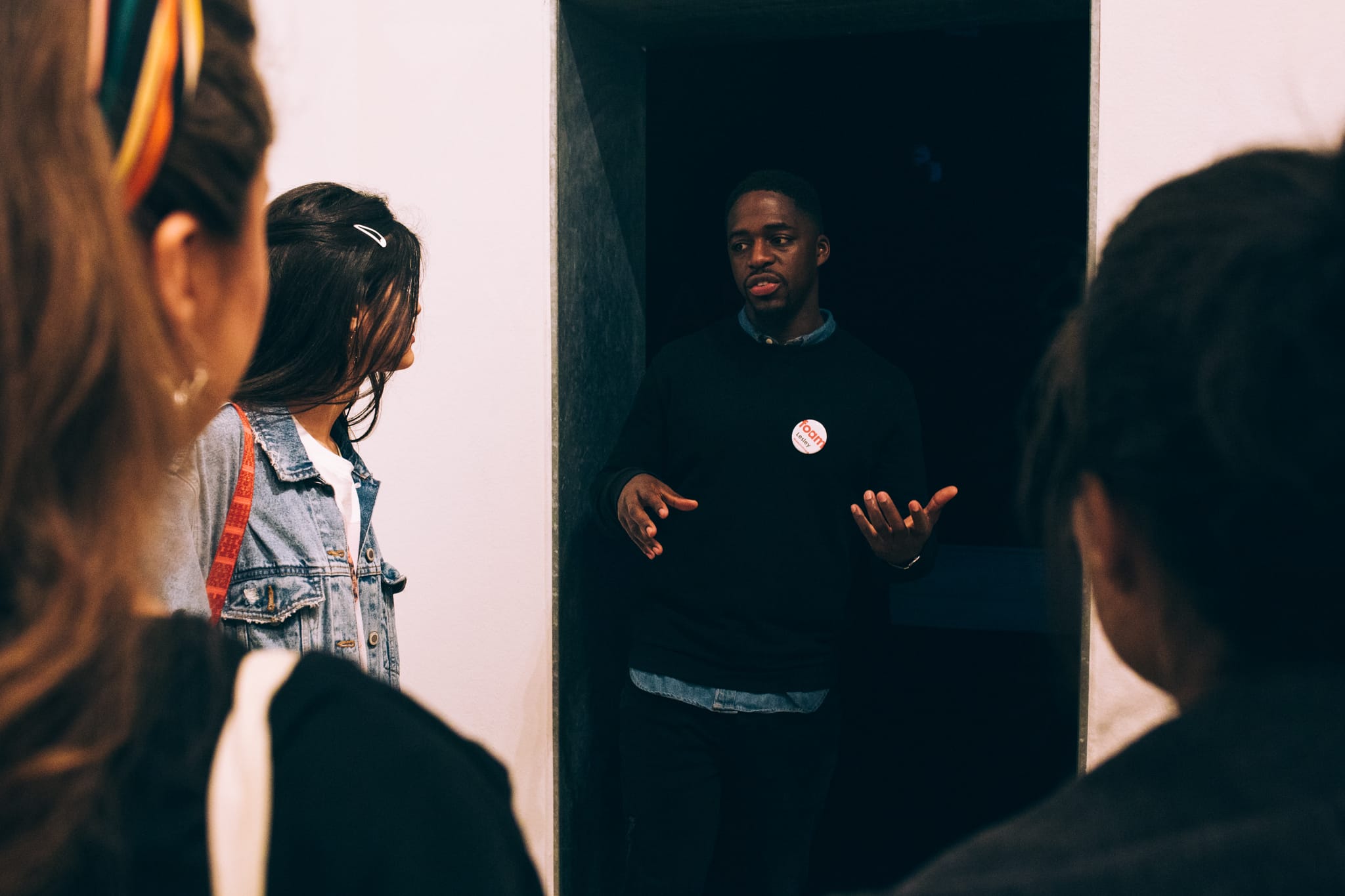 Tour guide explaining things to an audience