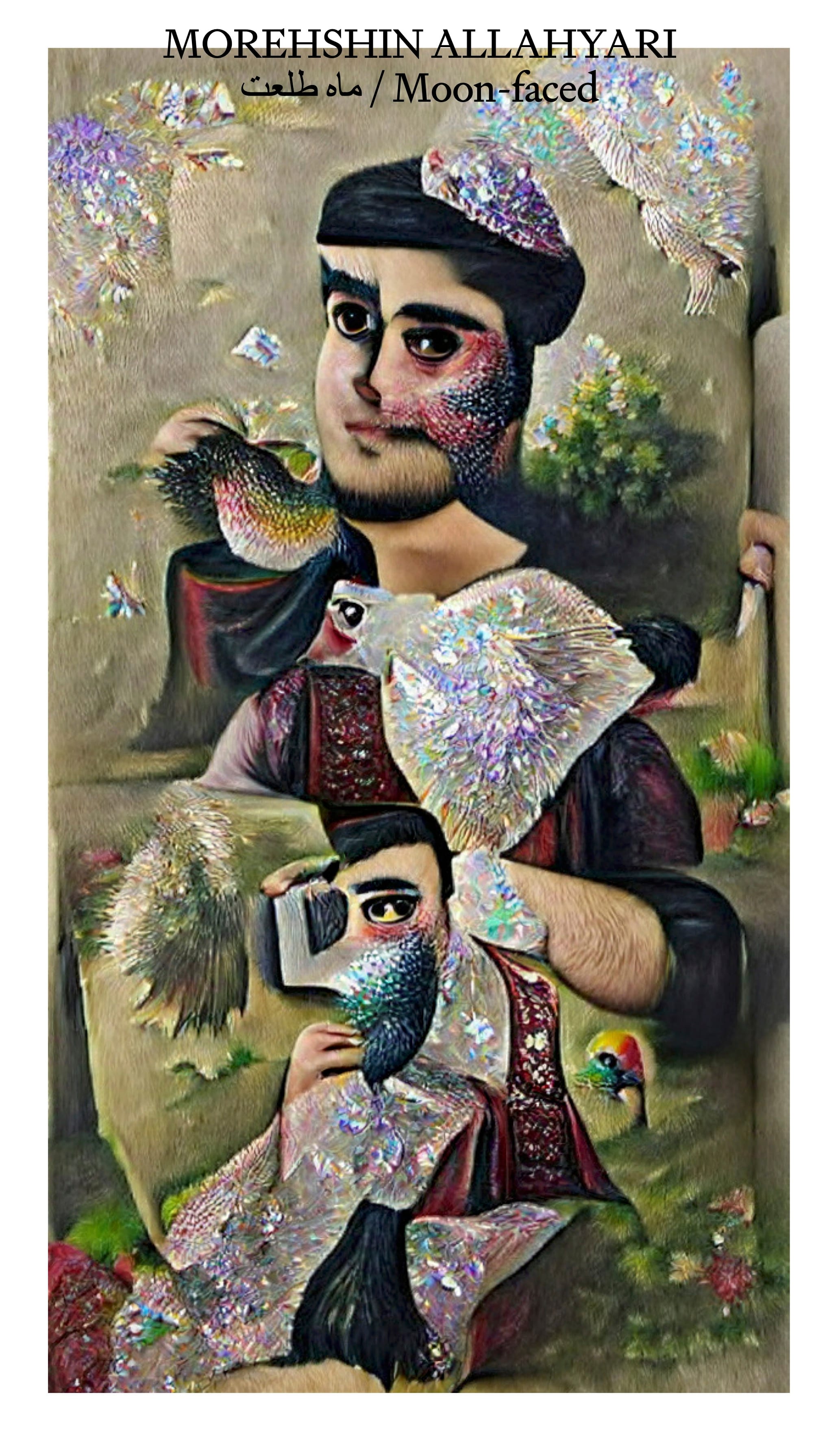 AI generated portrait of a Persian person in Qajar painting style.