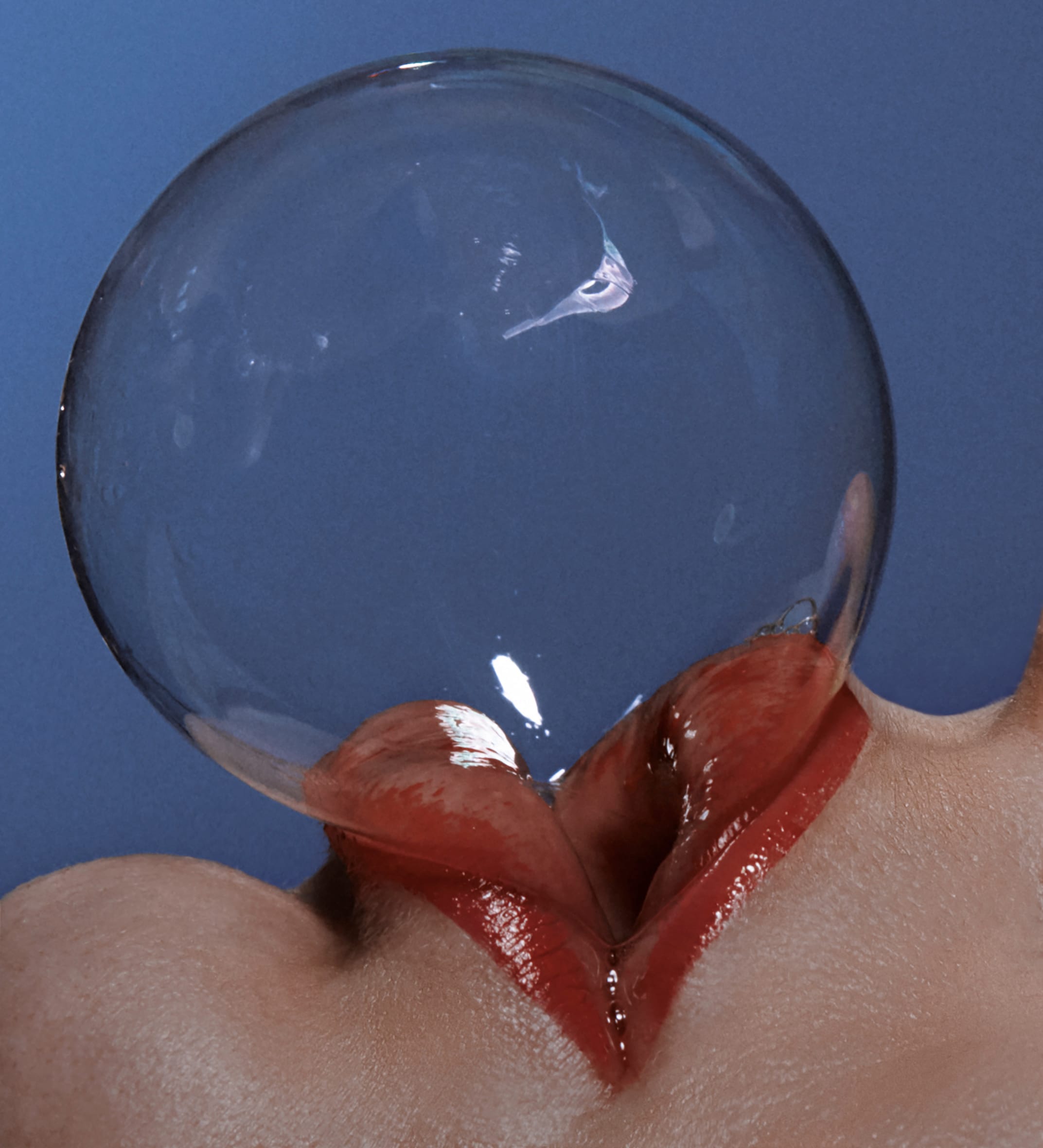blowing bubble red lips