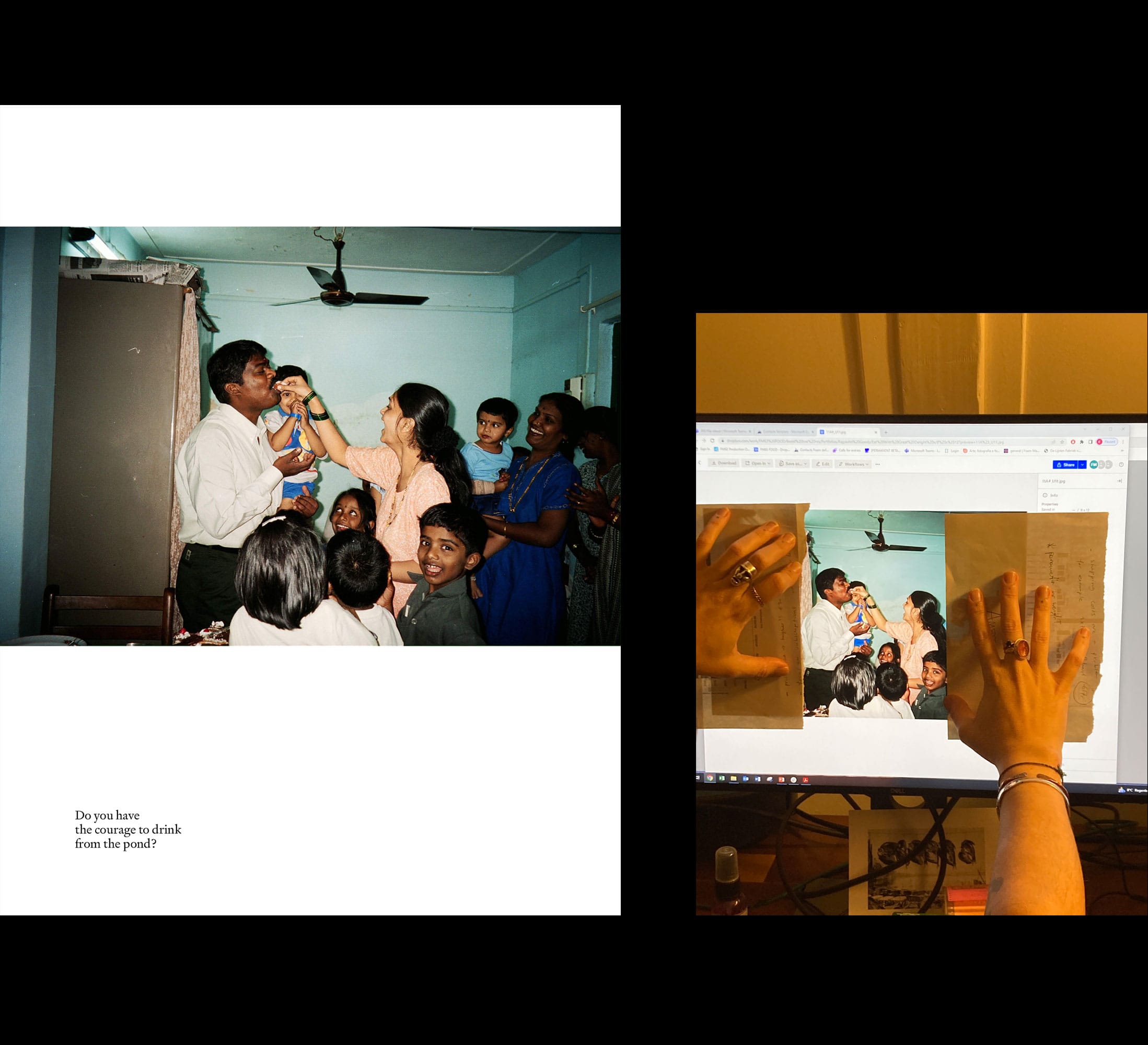 Selecting the cover for Foam Magazine #63: FOOD! Left: page with cover image inside Foam Magazine portfolio. Right: 'behind-the-scenes' at Foam Magazine.