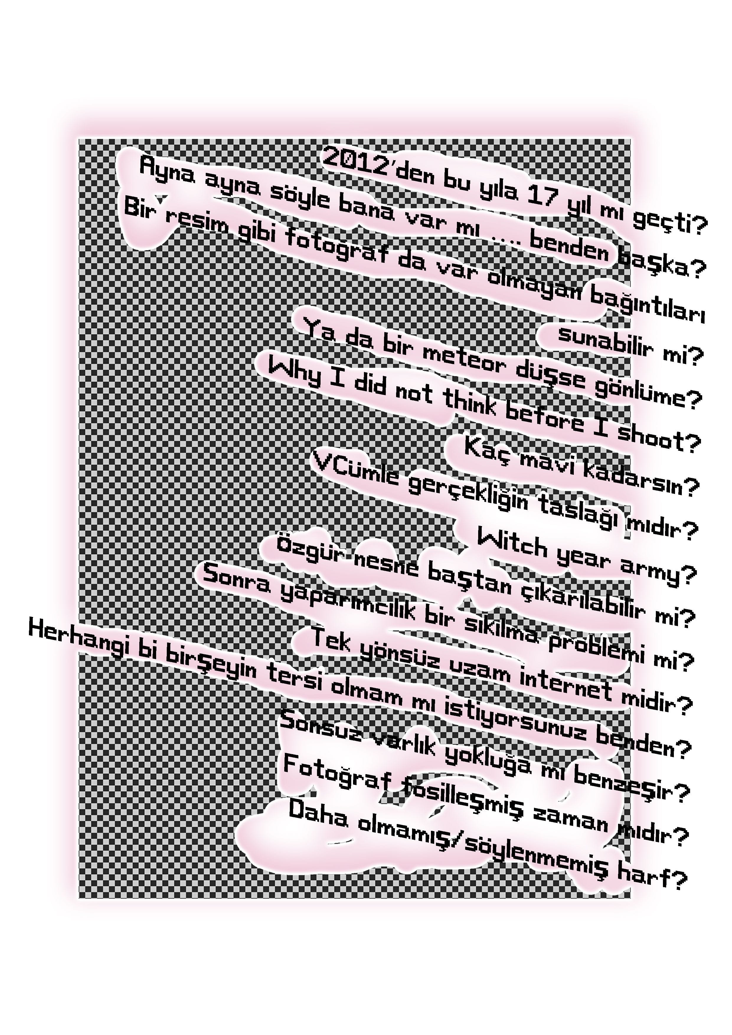 Turkish text on a checkered background. From the series I lab yu by Kıvılcım S. Güngörün