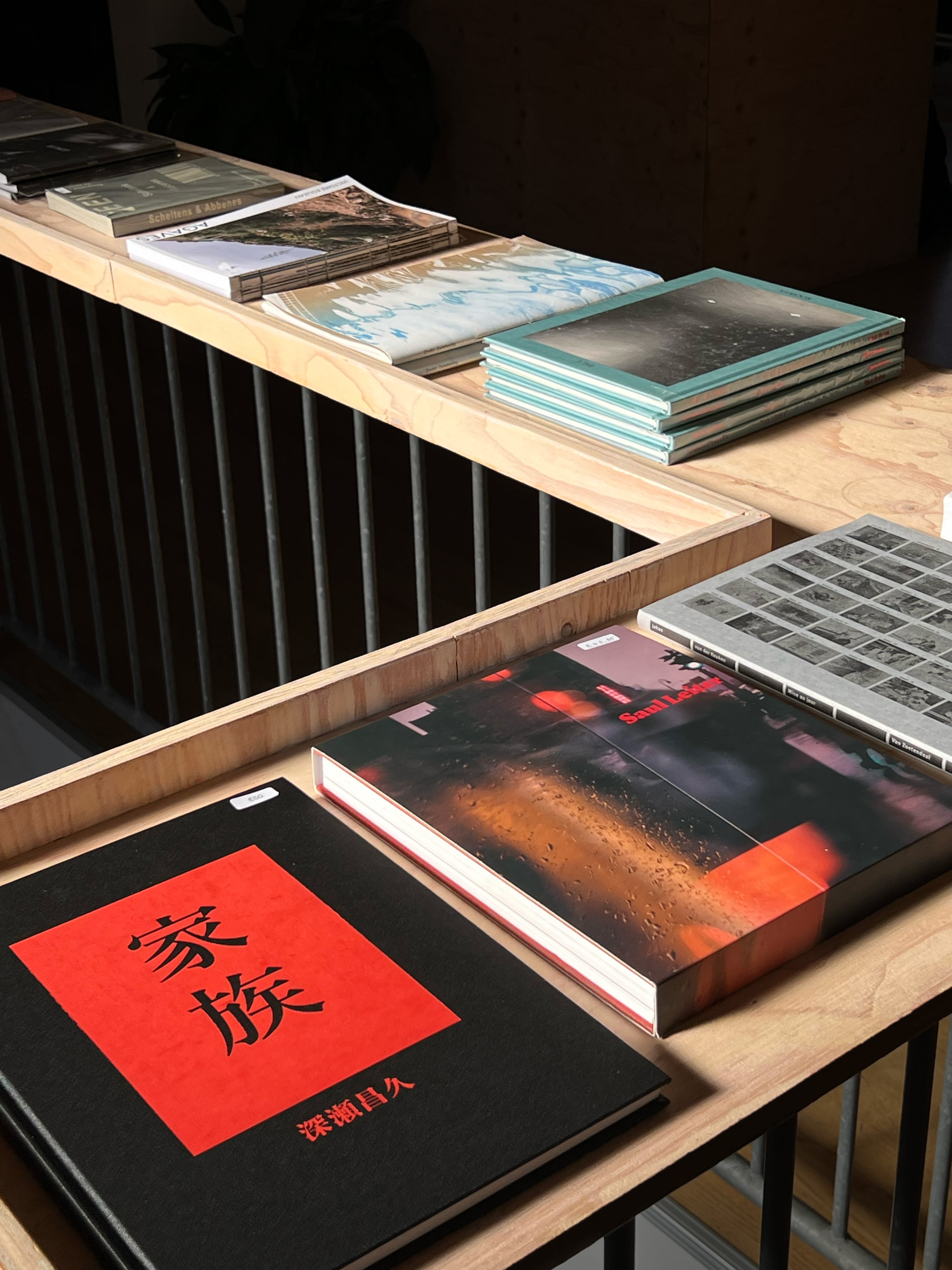 Books on a wooden shelf