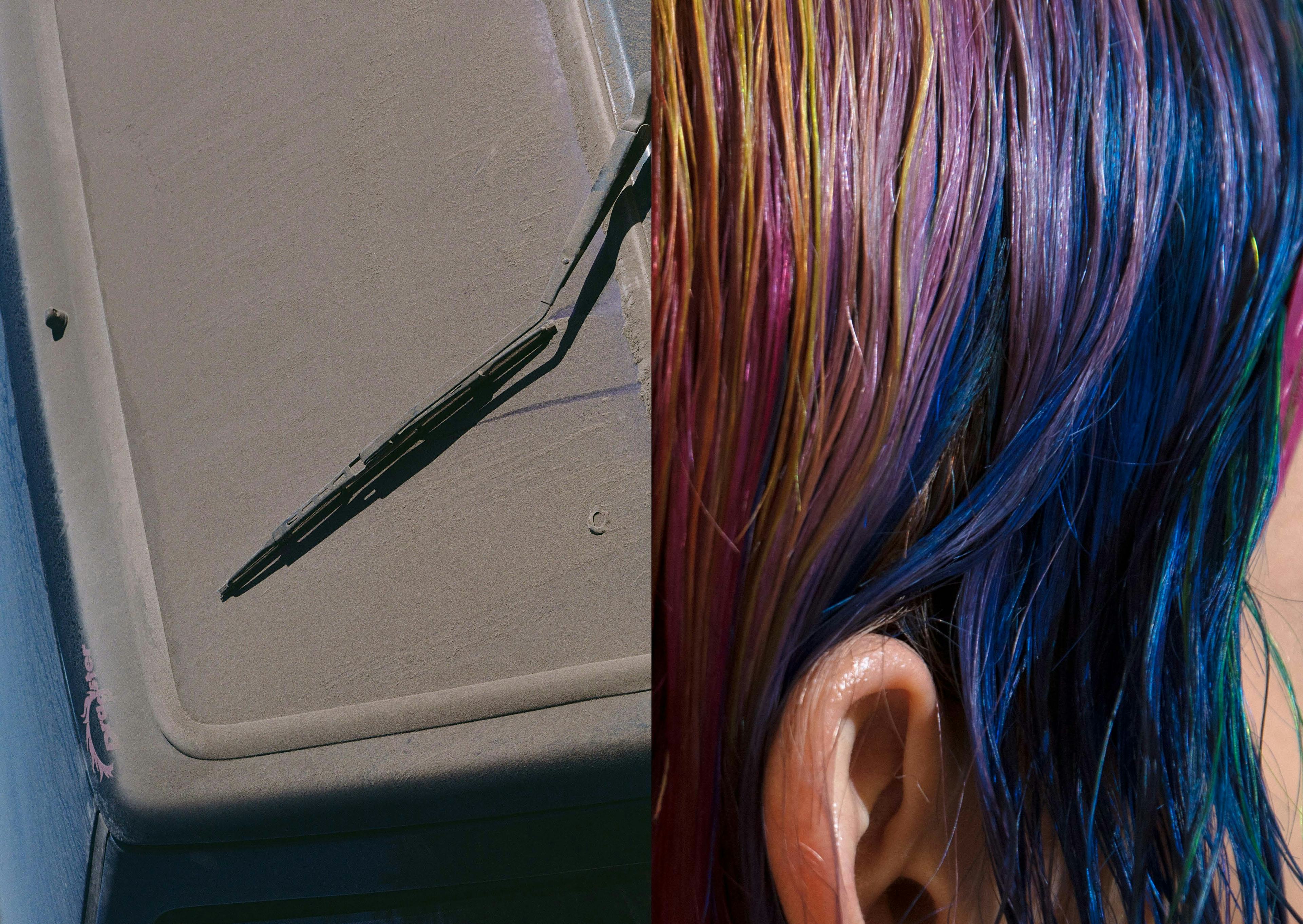 Colored hair and windshield wiper