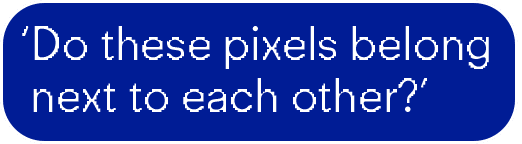 Graphic rendering stating 'Do these pixels belong next to each other?'