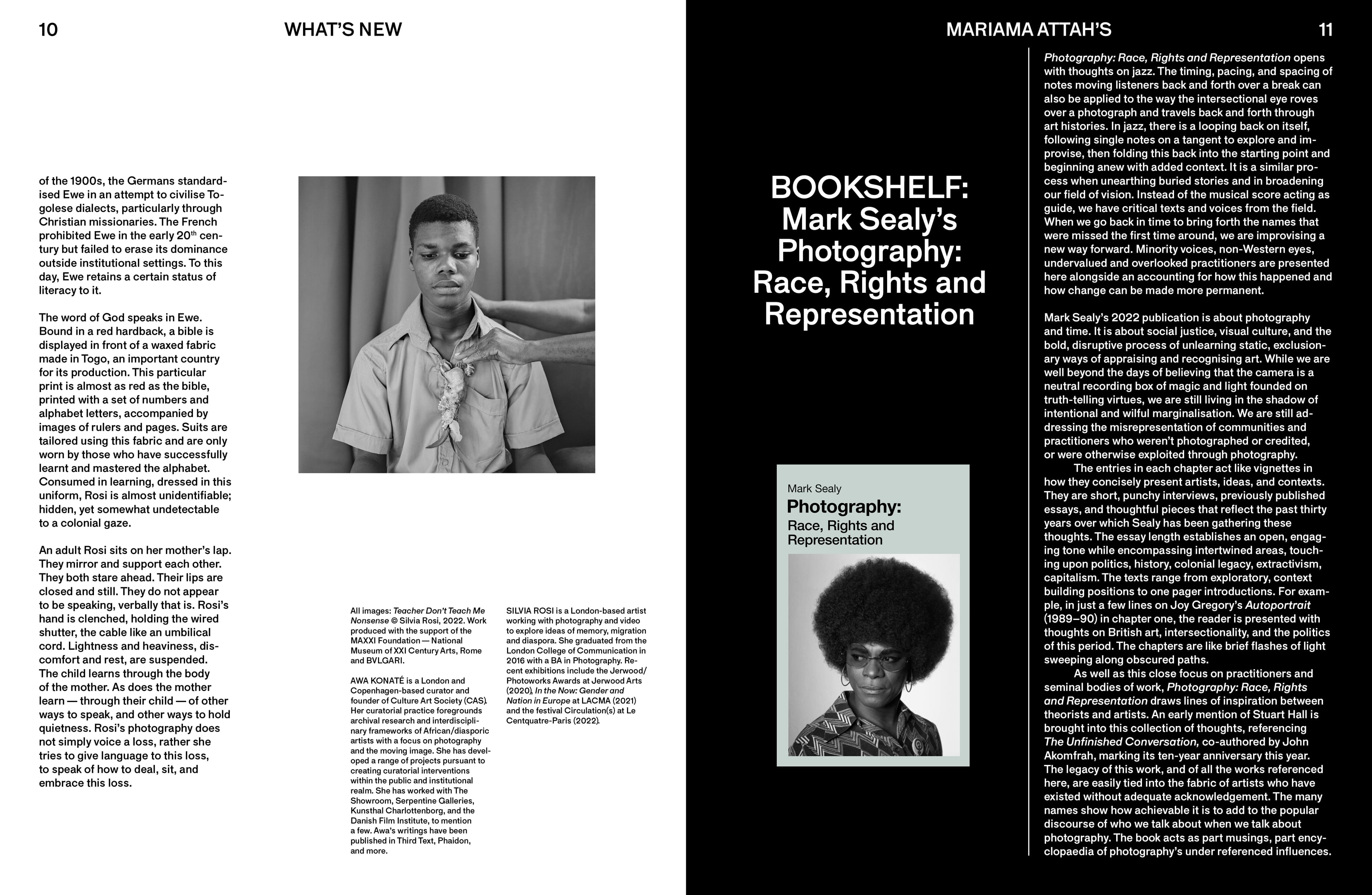 Spread white page text left black page text right