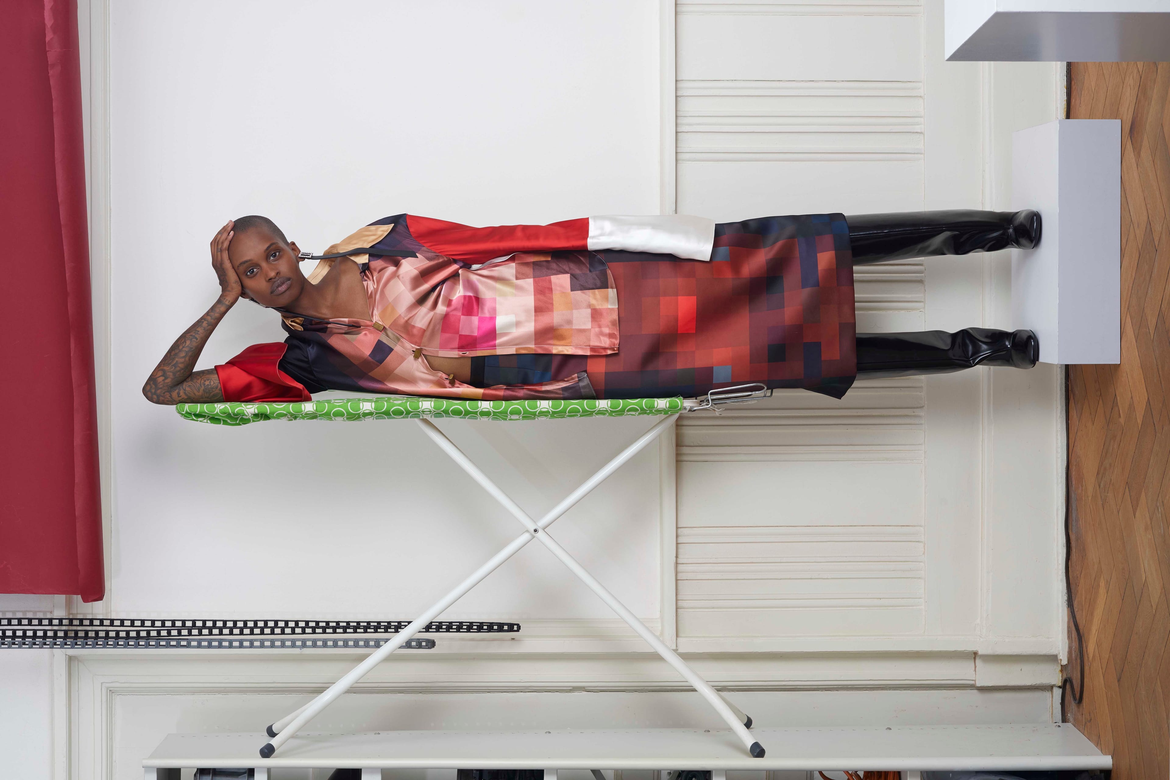 woman on ironing board
