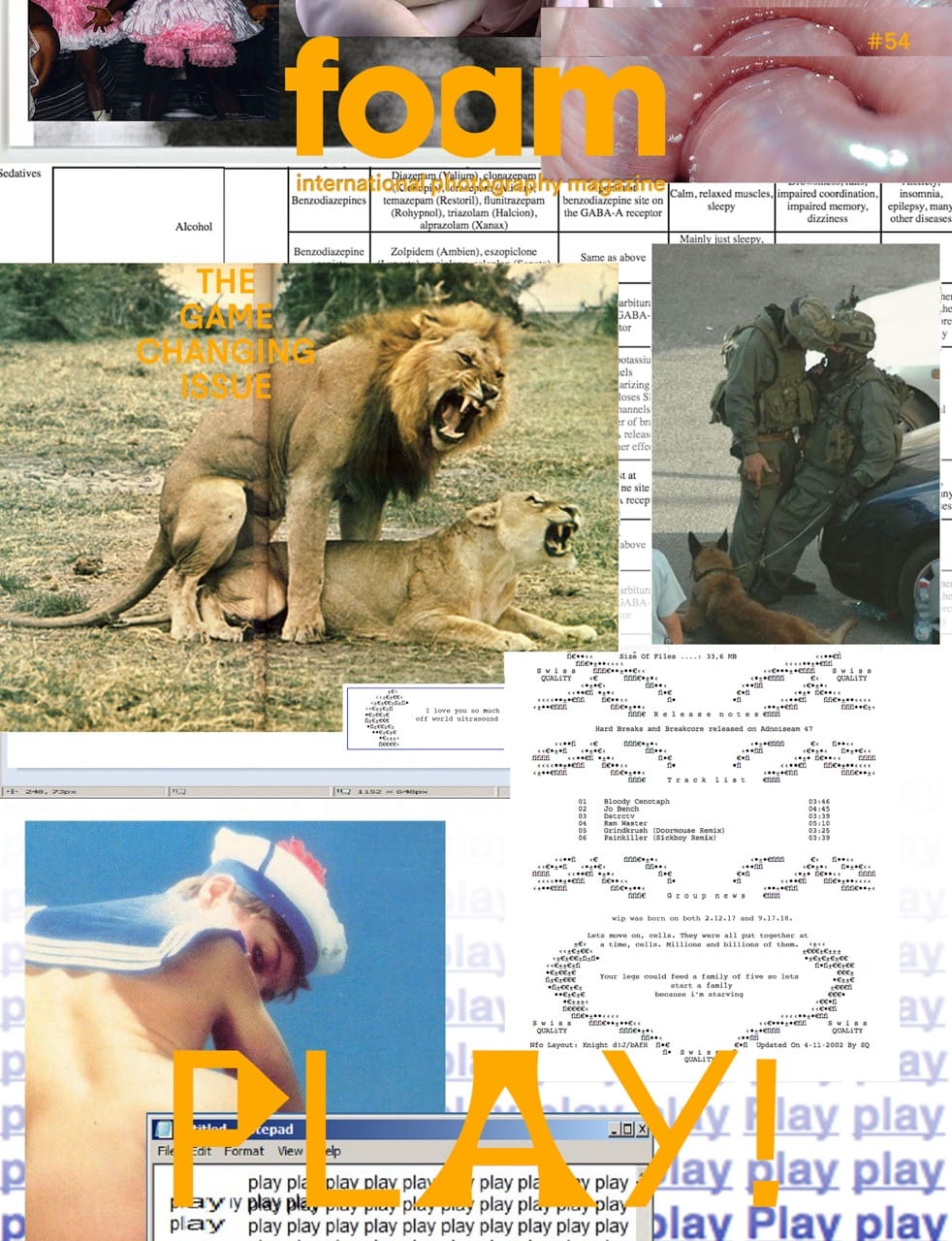 Collage of various images including lions, soldiers, and digital elements with the word "PLAY" prominently displayed.