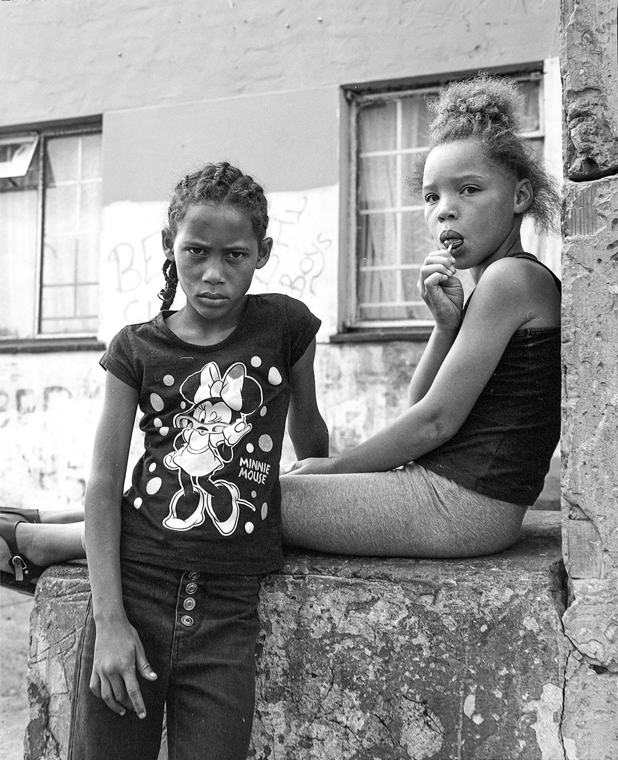 Black and white image of two girls by photographer Farren van Wyk