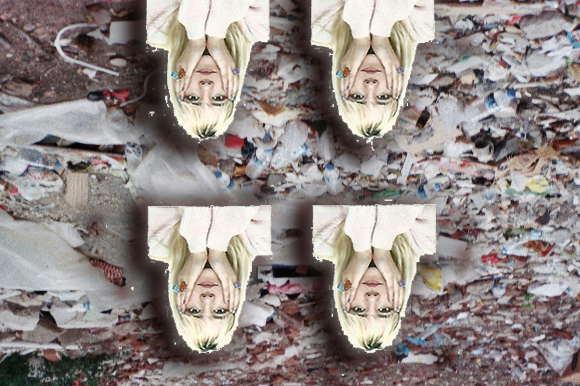 Collage showing garbage and four times a portrait of a girl upside down. ©Kıvılcım S Güngörün
