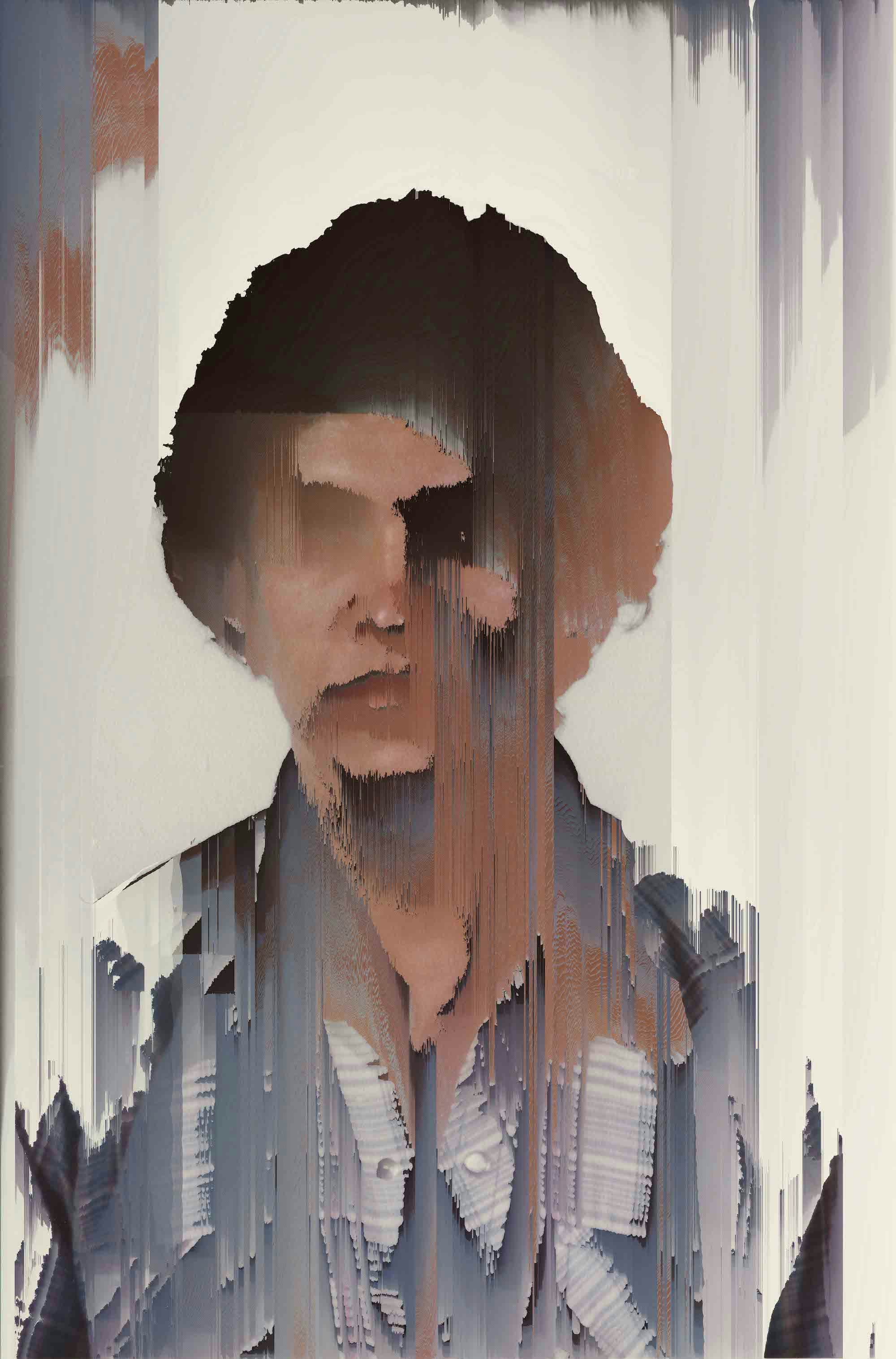 Archival portrait of the artist's father, with manipulated pixels wiping out the face © Cristóbal Ascencio Ramos