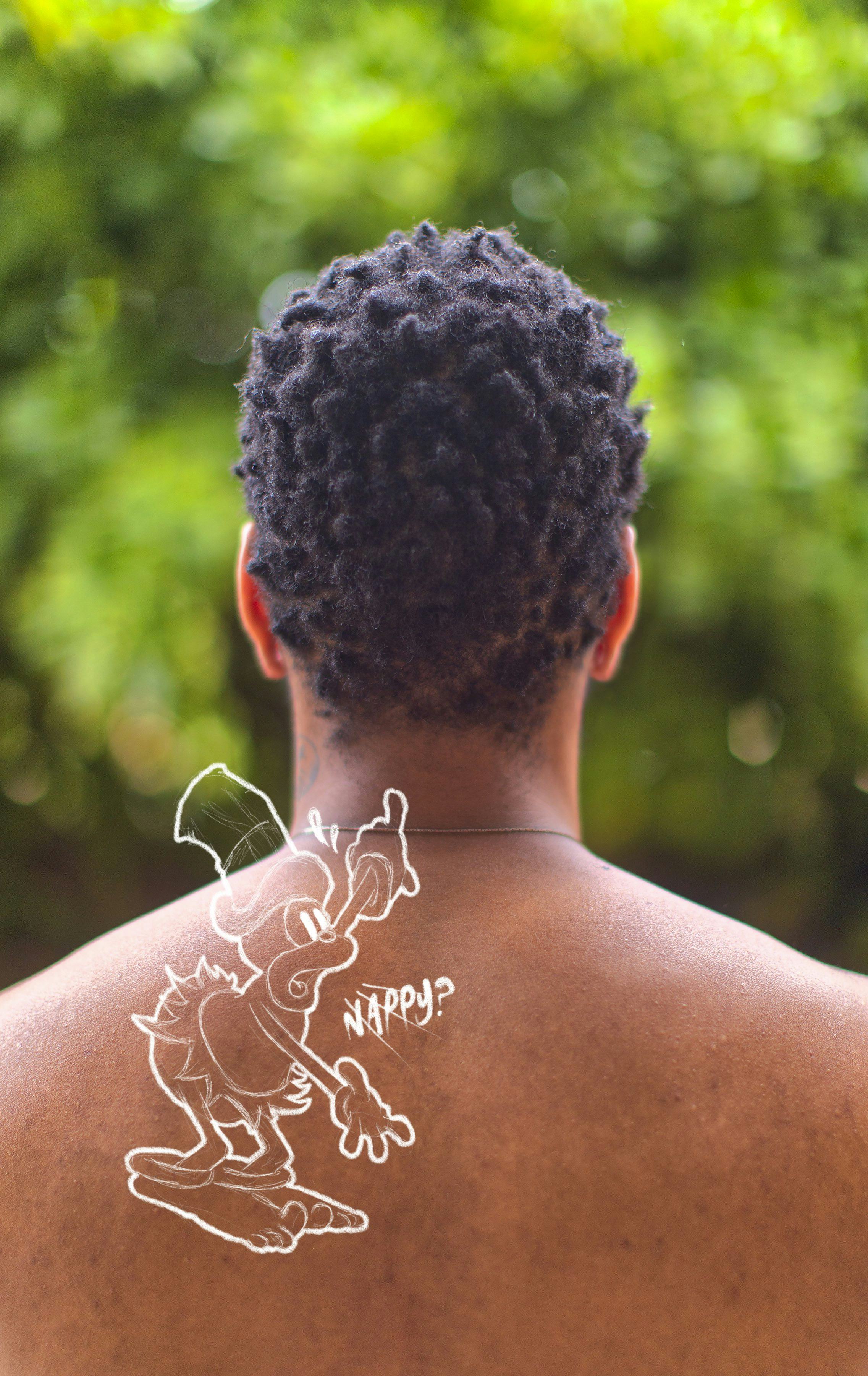 Picture of the back of a Black person, with a drawing on top © André Ramos-Woodard