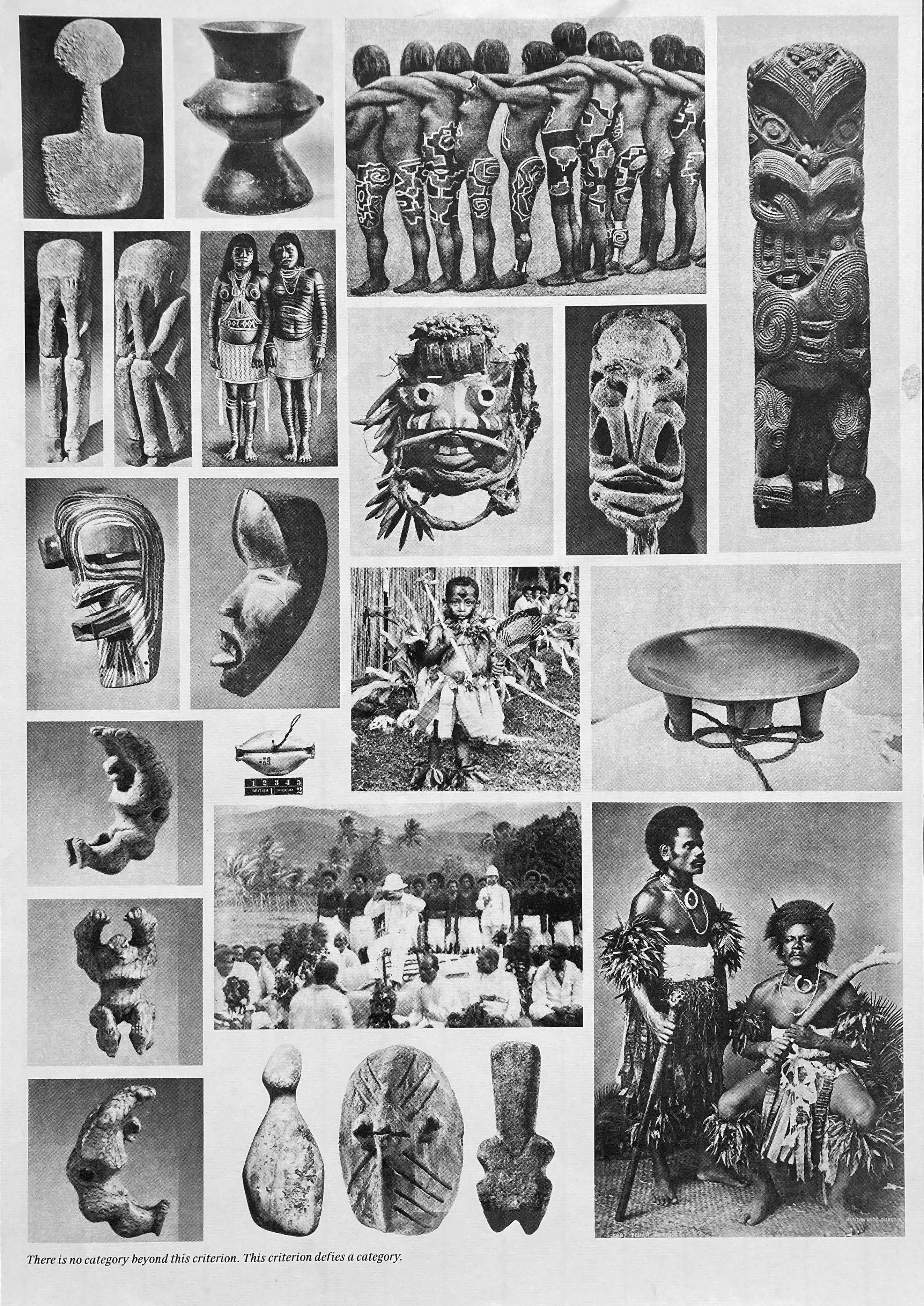 Collection of archival images showing objects from all over the world. Black and white collage.