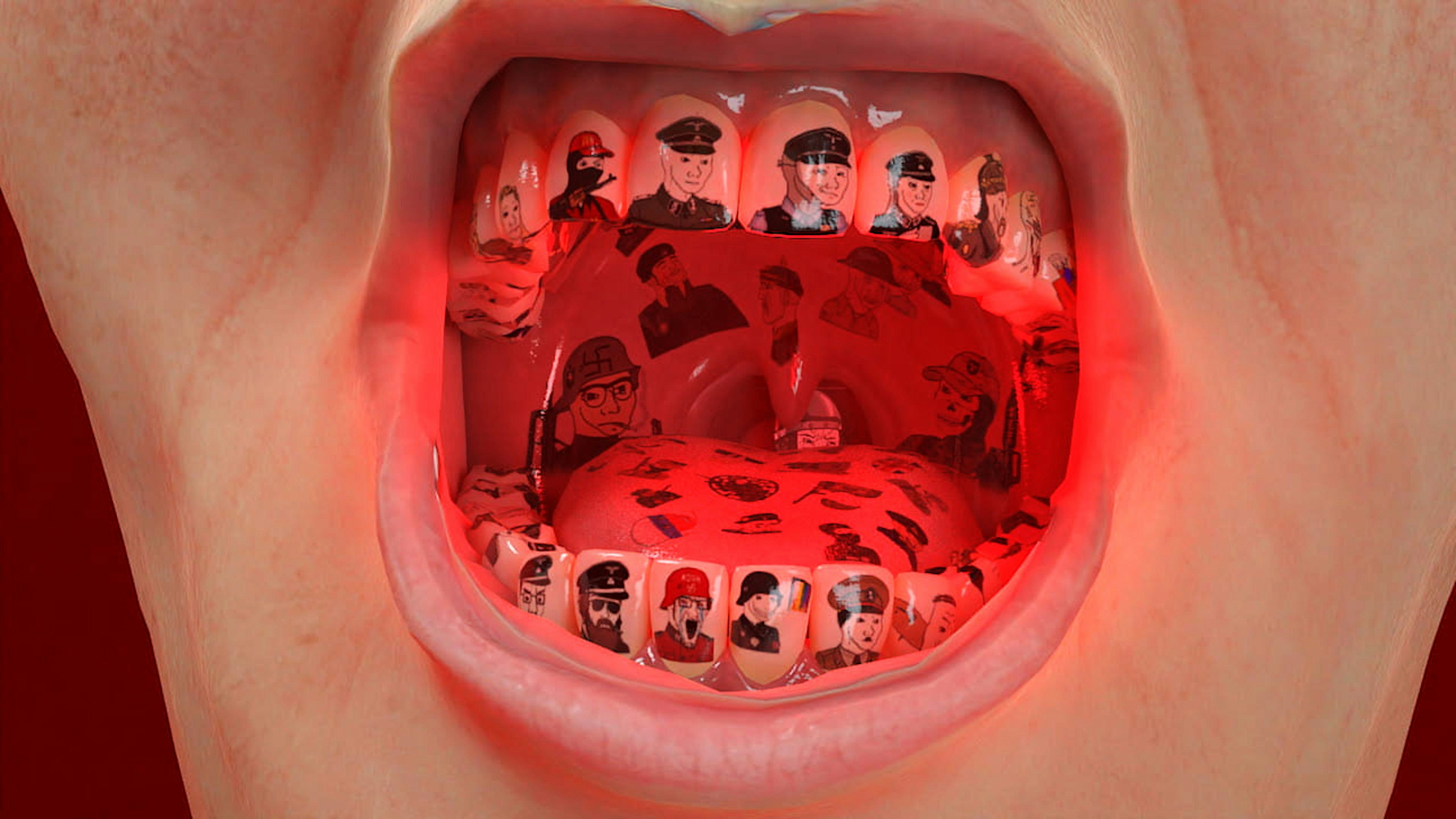Mouth with heads and red laser