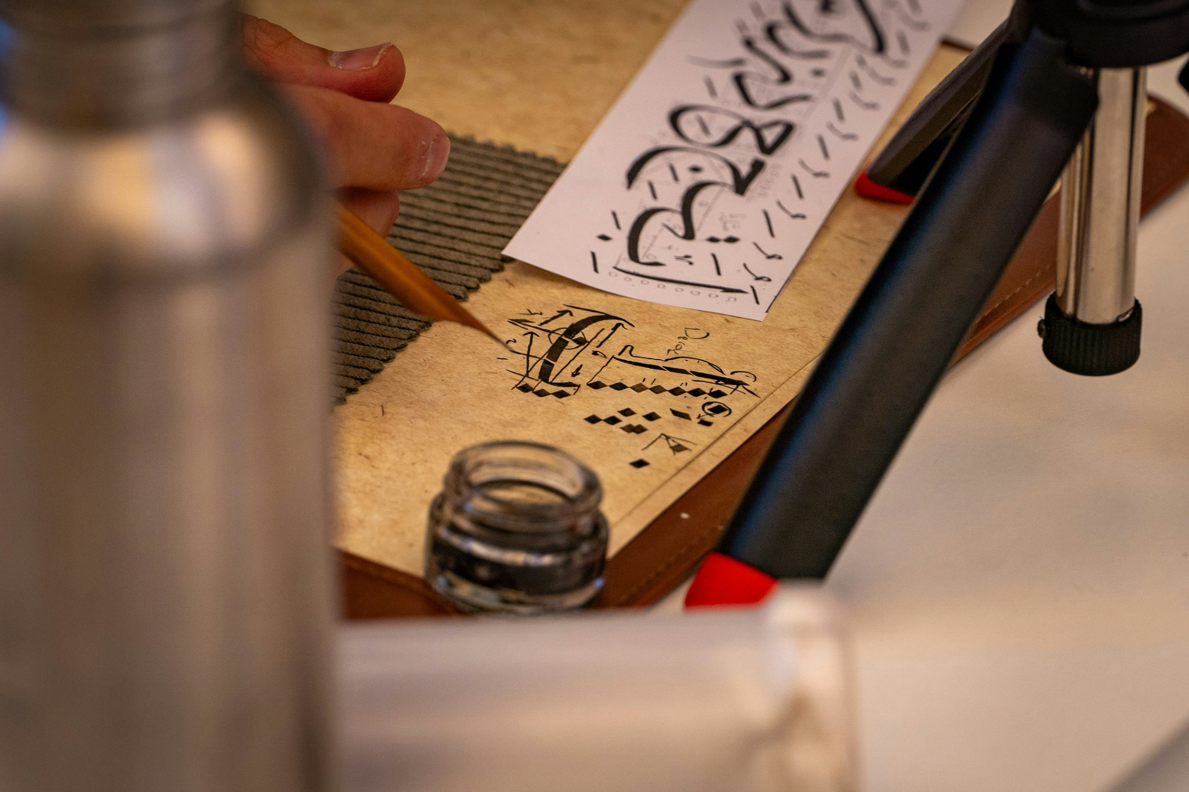 Close-up of Arabic calligraphy practice
