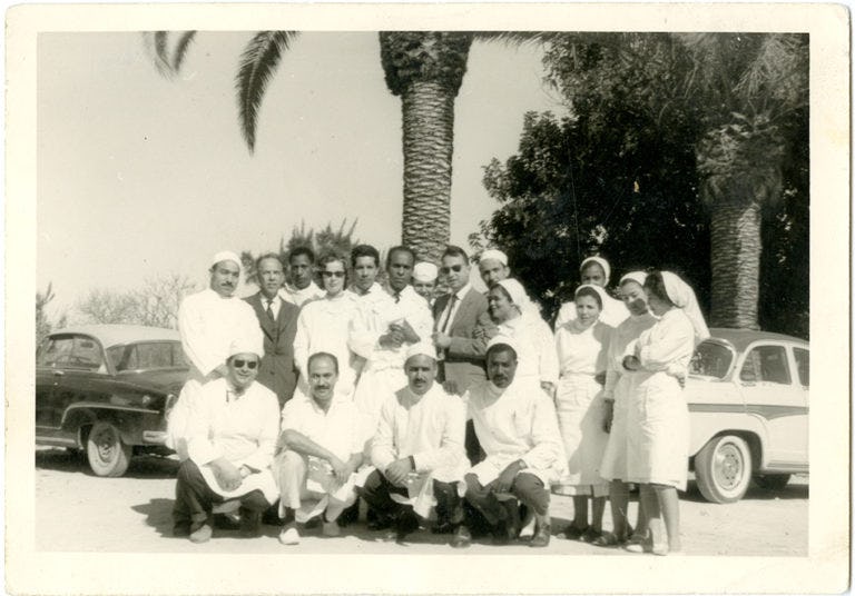 Archival photo of the medical team at Blida, including Frantz Fanon. © Issam Larkat