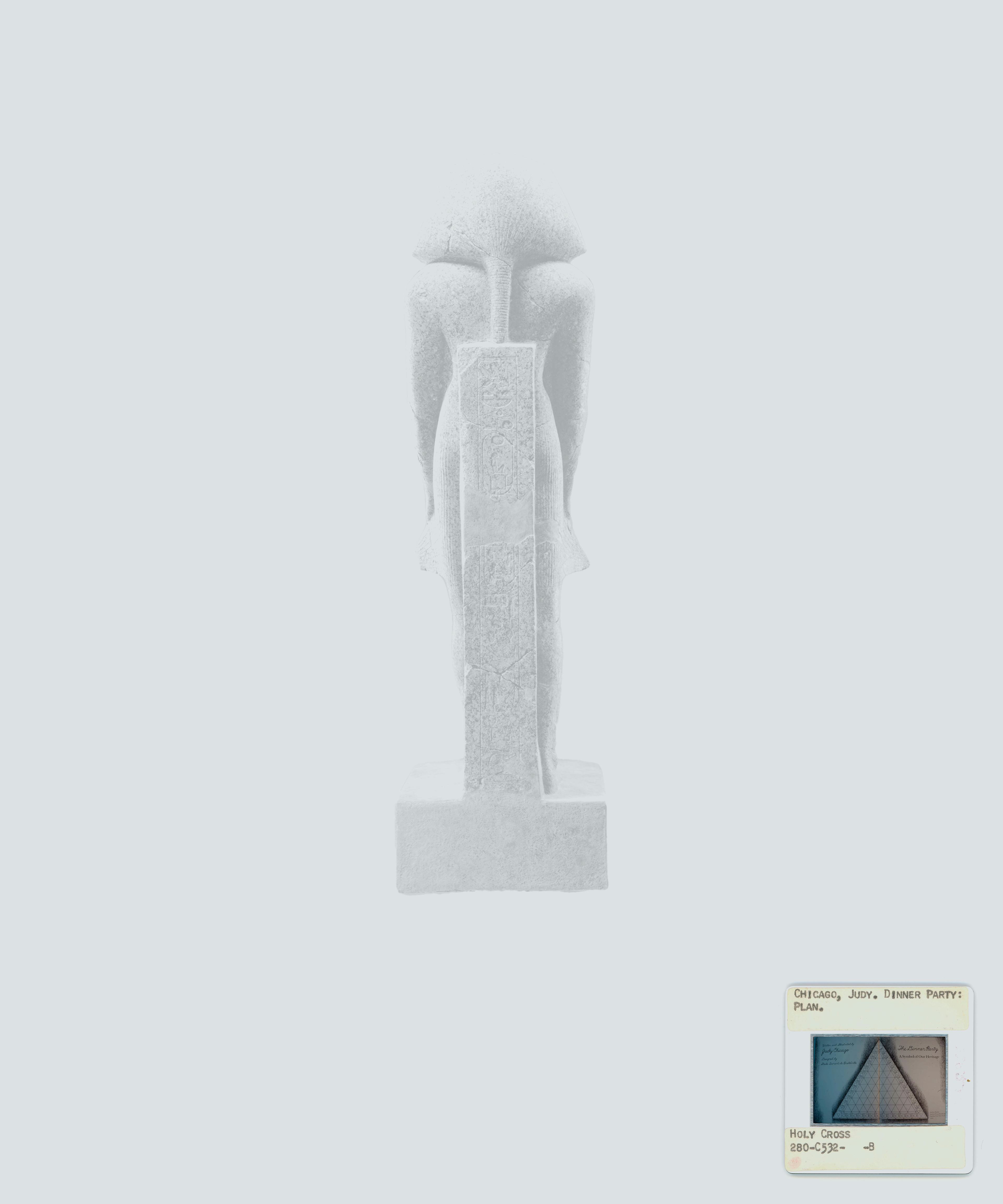 White image of a pharaoh figure, with archival reference on the bottom